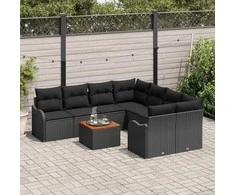 Lauko baldų komplektas Sodo Sofų Rinkinys su saugykla 9 pcs Juoda poliratanas