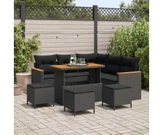 Lauko baldų komplektas Sodo Sofų Rinkinys 9 pcs Juoda poliratanas