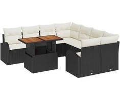 Lauko baldų komplektas Sodo Sofų Rinkinys su saugykla 9 pcs Juoda Poli ratanas