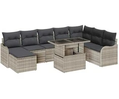 Lauko baldų komplektas Sodo Sofų Rinkinys su pagalve 9 pcs Šviesiai pilka Poli ratanas