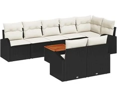 Lauko baldų komplektas Sodo Sofų Rinkinys 9 pcs Juoda ir kreminė poliratanas