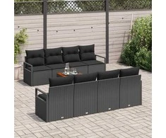 Lauko baldų komplektas Sodo Sofų Rinkinys su pagalve 9 pcs Juoda poliratanas