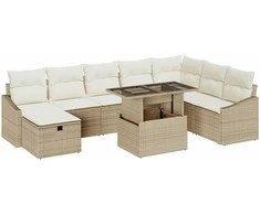 Sodo Sofų Rinkinys su pagalve 9 pcs Smėlio Poli ratanas