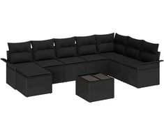 Sodo Sofų Rinkinys su pagalve 9 pcs Smėlio Poli ratanas