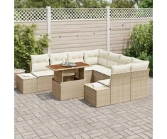 Lauko baldų komplektas Sodo Sofų Rinkinys su saugykla 9 pcs Smėlio Poli ratanas