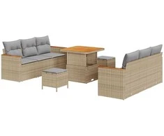 Lauko baldų komplektas Sodo Sofų Rinkinys 9 pcs Smėlio poliratanas