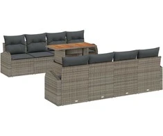 Sodo Sofų Rinkinys su saugykla 9 pcs Pilka Poli ratanas