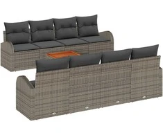 Lauko baldų komplektas Sodo Sofų Rinkinys su saugykla 9 pcs Pilka poliratanas