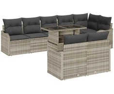 Sodo Sofų Rinkinys su pagalve 9 pcs Šviesiai pilka Poli ratanas