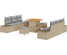 Sodo Sofų Rinkinys su pagalve 9 pcs Smėlio Poli ratanas