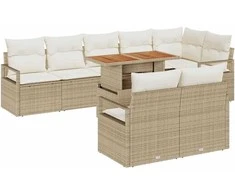 Lauko baldų komplektas Sodo Sofų Rinkinys su saugykla 9 pcs Smėlio Poli ratanas