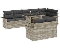 Lauko baldų komplektas Sodo Sofų Rinkinys su pagalve 9 pcs Šviesiai pilka Poli ratanas