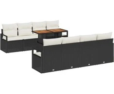 Lauko baldų komplektas Sodo Sofų Rinkinys su saugykla 9 pcs Juoda Poli ratanas