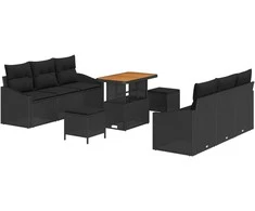 Lauko baldų komplektas Sodo Sofų Rinkinys su pagalve 9 pcs Juoda poliratanas