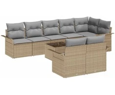 Lauko baldų komplektas Sodo Sofų Rinkinys su pagalve 9 pcs Smėlio Poli ratanas