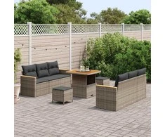 Lauko baldų komplektas Sodo Sofų Rinkinys 9 pcs Pilka poliratanas