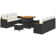 Lauko baldų komplektas Sodo Sofų Rinkinys 9 pcs Juoda poliratanas