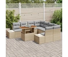 Lauko baldų komplektas Sodo Sofų Rinkinys su saugykla 9 pcs Smėlio Poli ratanas