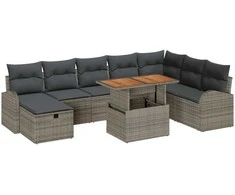Lauko baldų komplektas Sodo Sofų Rinkinys 9 pcs Pilka poliratanas