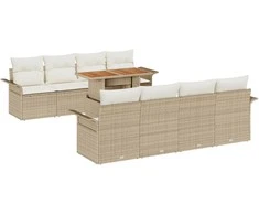 Sodo Sofų Rinkinys su saugykla 9 pcs Smėlio Poli ratanas
