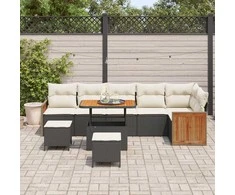 Sodo Sofų Rinkinys su pagalve 9 pcs Juoda ir kreminė