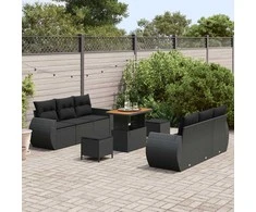 Lauko baldų komplektas Sodo Sofų Rinkinys su pagalve 9 pcs Juoda poliratanas