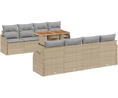 Sodo Sofų Rinkinys su saugykla 9 pcs Smėlio Poli ratanas