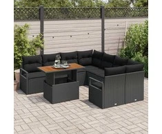 Sodo Sofų Rinkinys su saugykla 9 pcs Juoda Poli ratanas