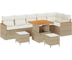 Lauko baldų komplektas Sodo Sofų Rinkinys 9 pcs Smėlio poliratanas