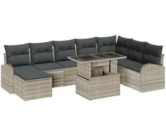 Sodo Sofų Rinkinys 9 pcs Šviesiai pilka Poli ratanas