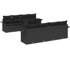 Lauko baldų komplektas Sodo Sofų Rinkinys su pagalve 9 pcs Juoda poliratanas