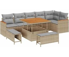 Lauko baldų komplektas Sodo Sofų Rinkinys 9 pcs Smėlio poliratanas