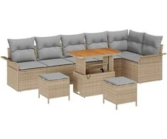 Lauko baldų komplektas Sodo Sofų Rinkinys su pagalve 9 pcs Smėlio poliratanas