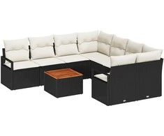 Lauko baldų komplektas Sodo Sofų Rinkinys su pagalve 9 pcs Juoda poliratanas