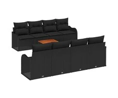 Lauko baldų komplektas Sodo Sofų Rinkinys su saugykla 9 pcs Juoda poliratanas