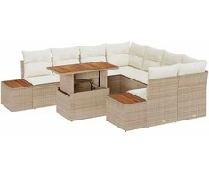 Sodo Sofų Rinkinys su saugykla 9 pcs Smėlio Poli ratanas
