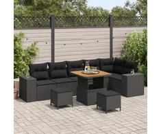 Sodo Sofų Rinkinys su pagalve 9 pcs Juoda poliratanas