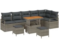Lauko baldų komplektas Sodo Sofų Rinkinys su pagalve 9 pcs Pilka Poli ratanas
