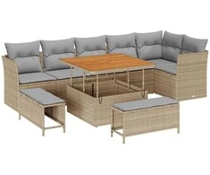 Lauko baldų komplektas Sodo Sofų Rinkinys 9 pcs Smėlio poliratanas