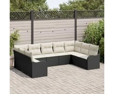 Lauko baldų komplektas Sodo Sofų Rinkinys 9 pcs Juoda poliratanas