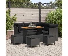 Lauko baldų komplektas Sodo Sofų Rinkinys 9 pcs Juoda poliratanas