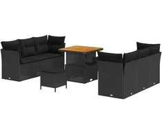 Lauko baldų komplektas Sodo Sofų Rinkinys 9 pcs Juoda poliratanas
