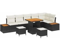 Sodo Sofų Rinkinys su pagalve 9 pcs Juoda Poli ratanas