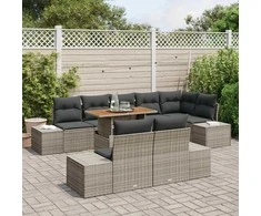 Sodo Sofų Rinkinys su saugykla 9 pcs Pilka Poli ratanas
