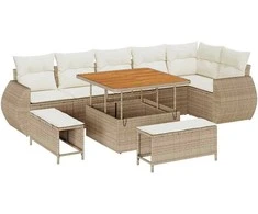 Sodo Sofų Rinkinys su pagalve 9 pcs smėlio ir kreminės spalvos