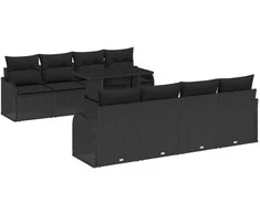 Lauko baldų komplektas Sodo Sofų Rinkinys su pagalve 7 pcs Juoda poliratanas