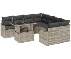 Sodo Sofų Rinkinys su pagalve 9 pcs Šviesiai pilka Poli ratanas