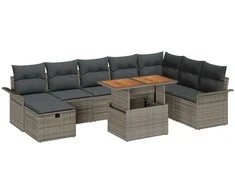 Lauko baldų komplektas Sodo Sofų Rinkinys 9 pcs Pilka poliratanas