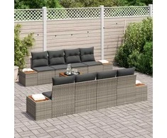 Lauko baldų komplektas Sodo Sofų Rinkinys su pagalve 9 pcs Pilka Poli ratanas