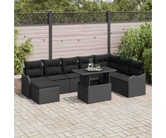 Lauko baldų komplektas Sodo Sofų Rinkinys su pagalve 9 pcs Juoda Poli ratanas
